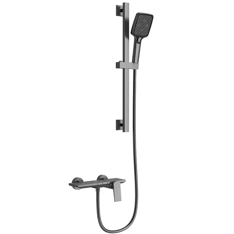Gunmetal Γκρι Τετράγωνο Σετ Ντους με Ρυθμιζόμενη Μπάρα Slide Bar